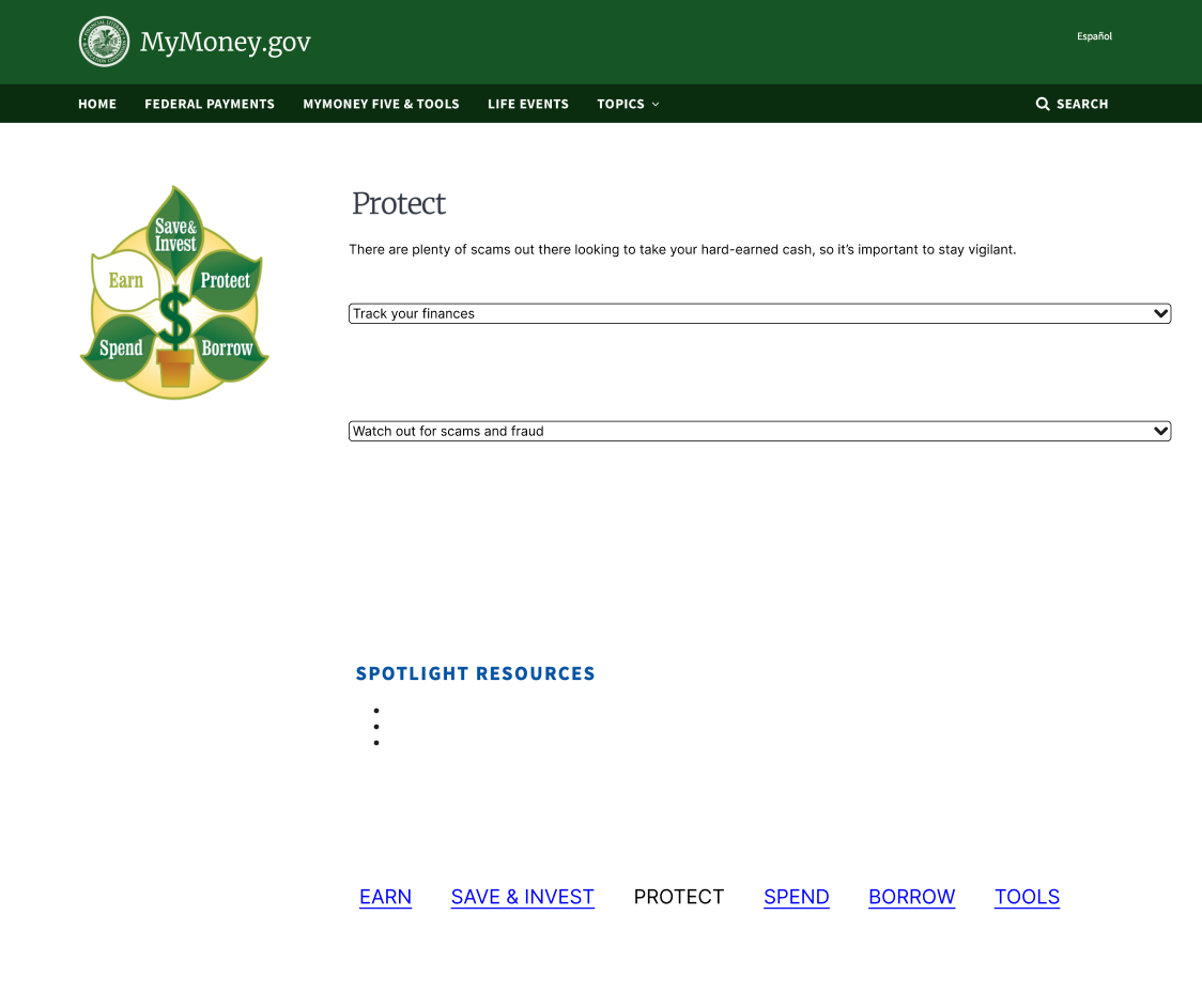 My new redesign of the Protect page of MyMoney Five