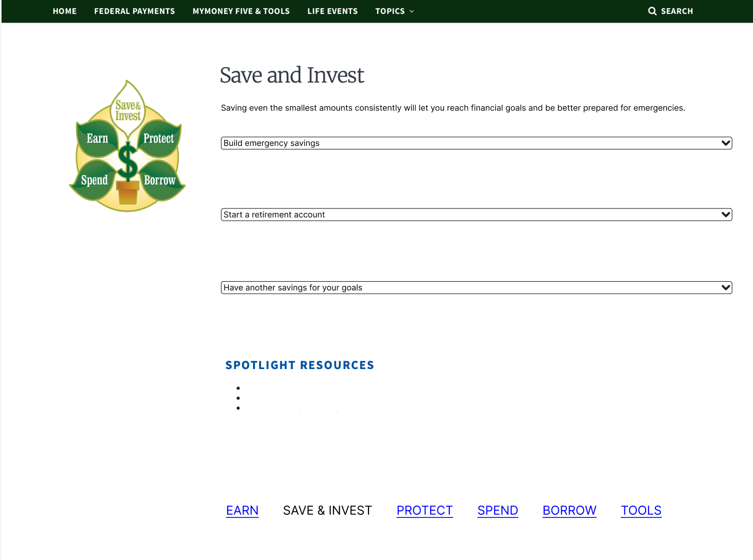 My new redesign of the Save & Invest page of MyMoney Five