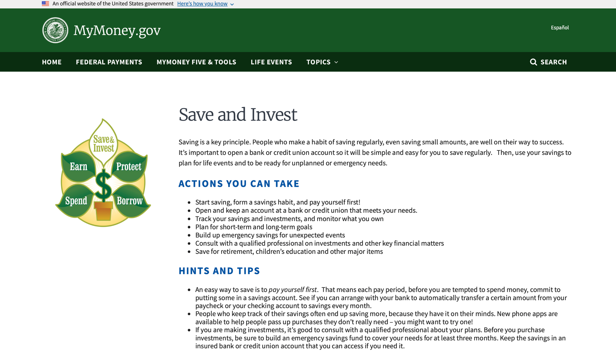 The old Save & Invest page of MyMoney Five