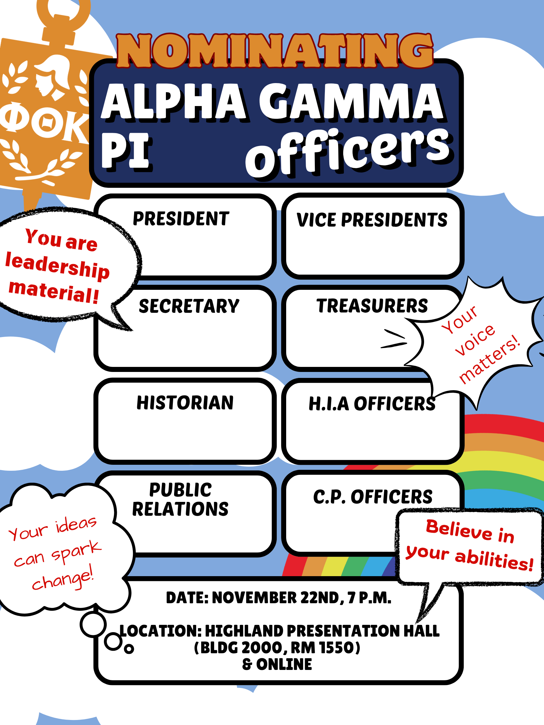 Poster for Nominating PTK Student Officers